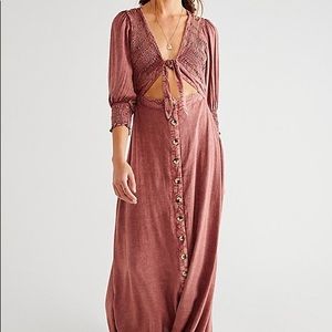 Free People String of Hearts Cut Out Smocked Maxi Dress, M NWT